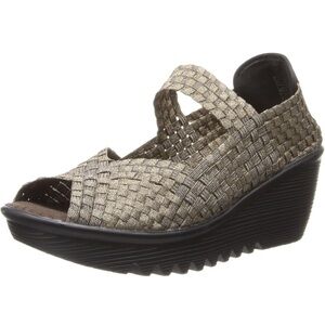 BERNIE MEV Metallic Woven Wedge Sandals